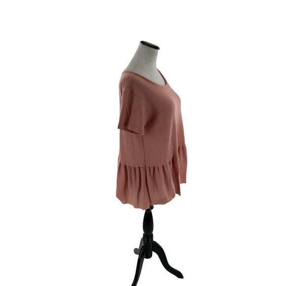 Entro Blouse Womens L Short Sleeve Waffle Knit Ruffled Hem Casual Feminine Boho - Picture 4 of 9